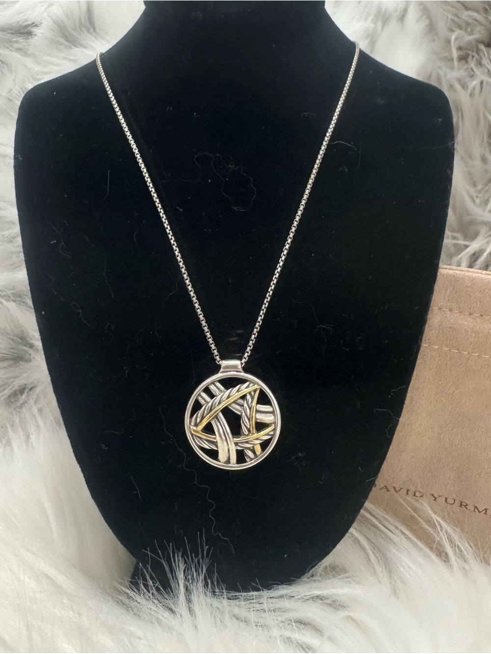 David Yurman Papyrus .925 18K Gold Circle Pendant Box Chain Necklace